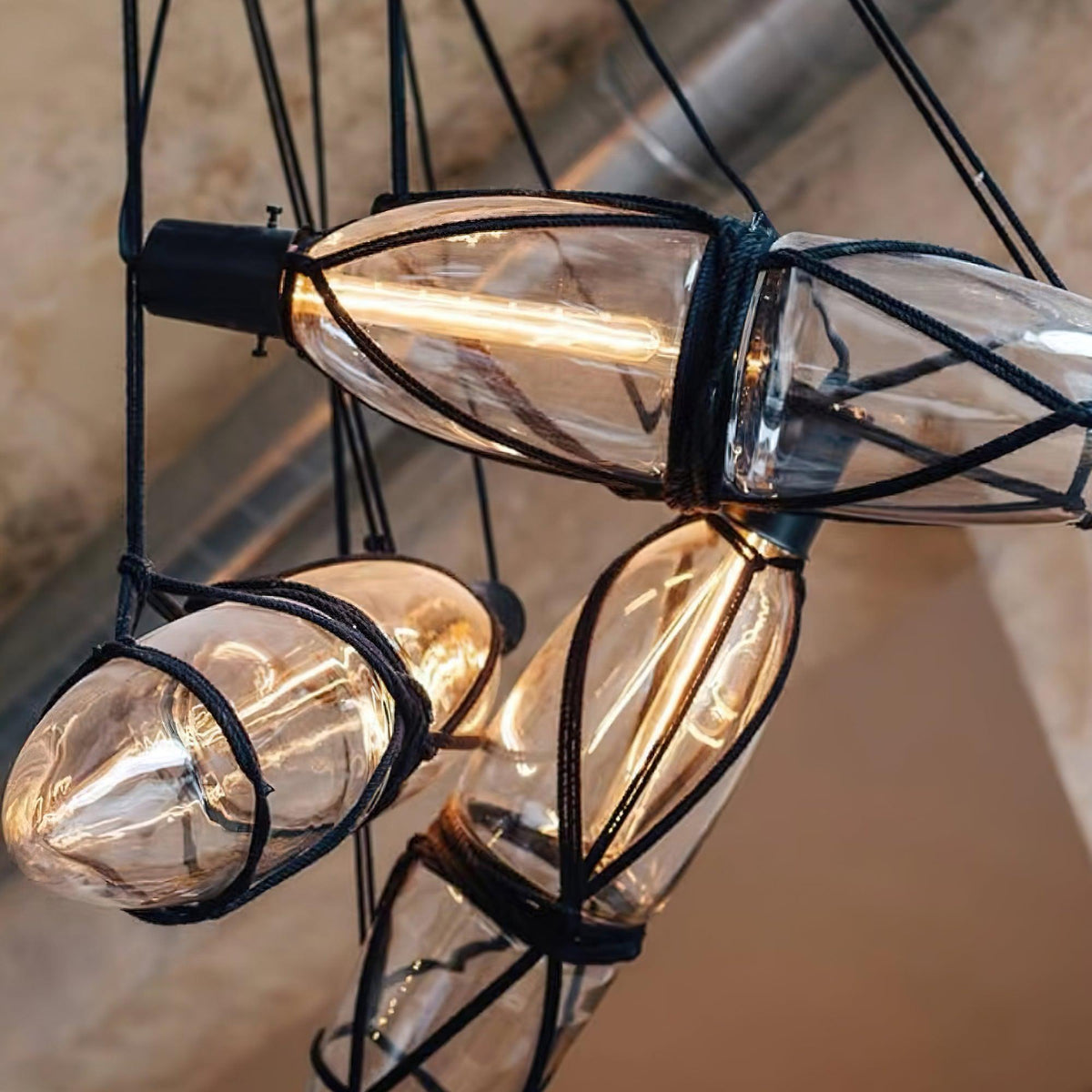 Castaway Glass Bottle Pendant Light, Artisan Mouth-Blown Glass Chandelier