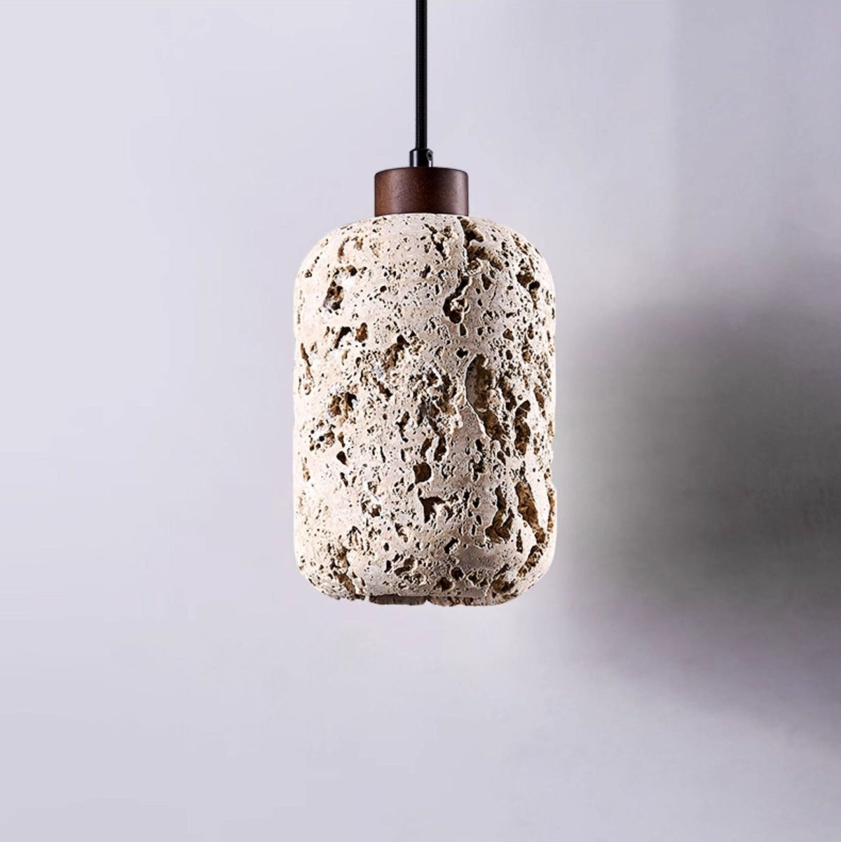 Cava Volcanic Stone Pendant Light — Sculptural Travertine Hanging Lamp