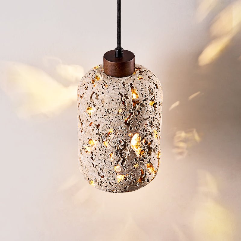 Cava Volcanic Stone Pendant Light — Sculptural Travertine Hanging Lamp