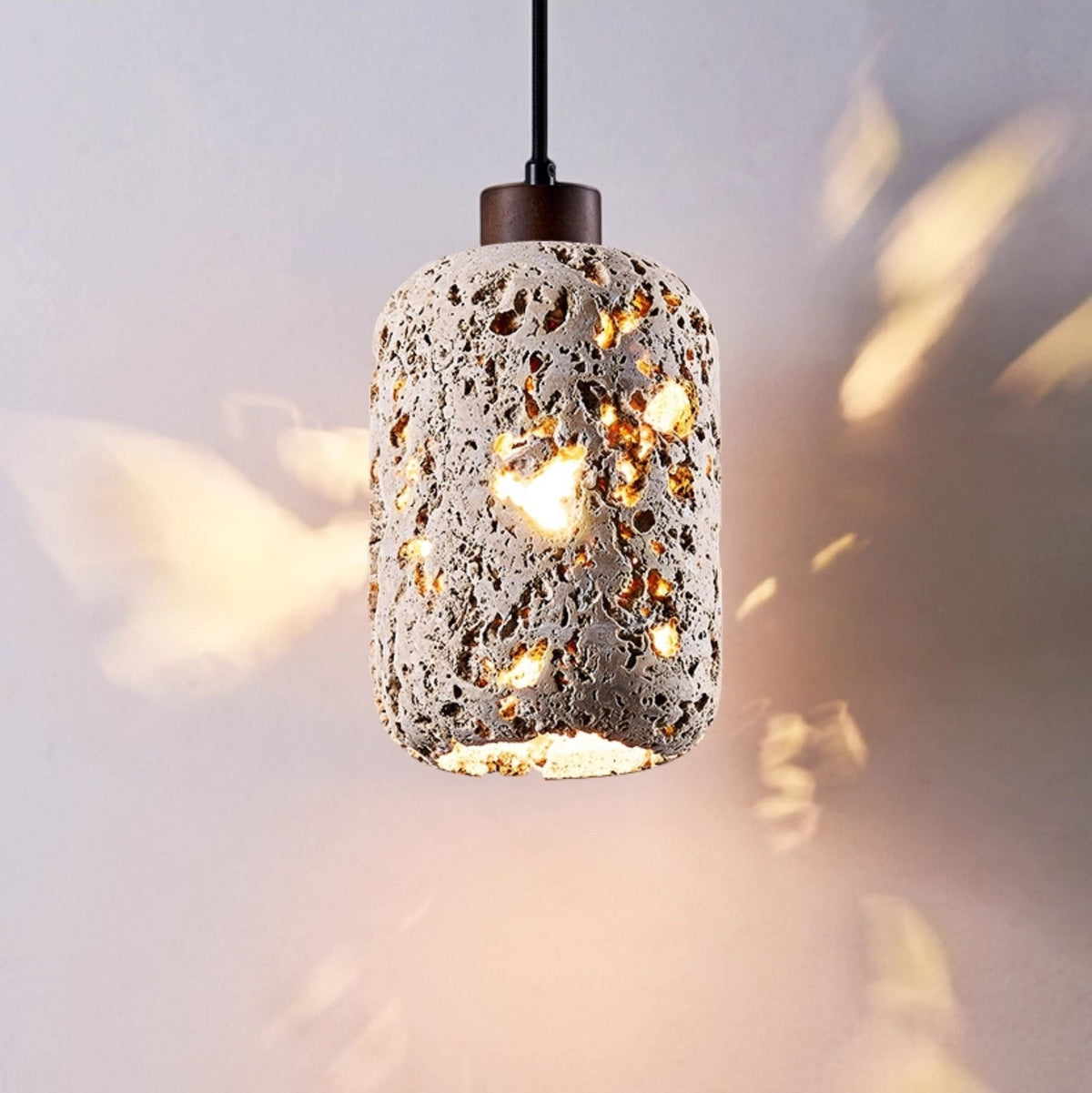 Cava Volcanic Stone Pendant Light — Sculptural Travertine Hanging Lamp