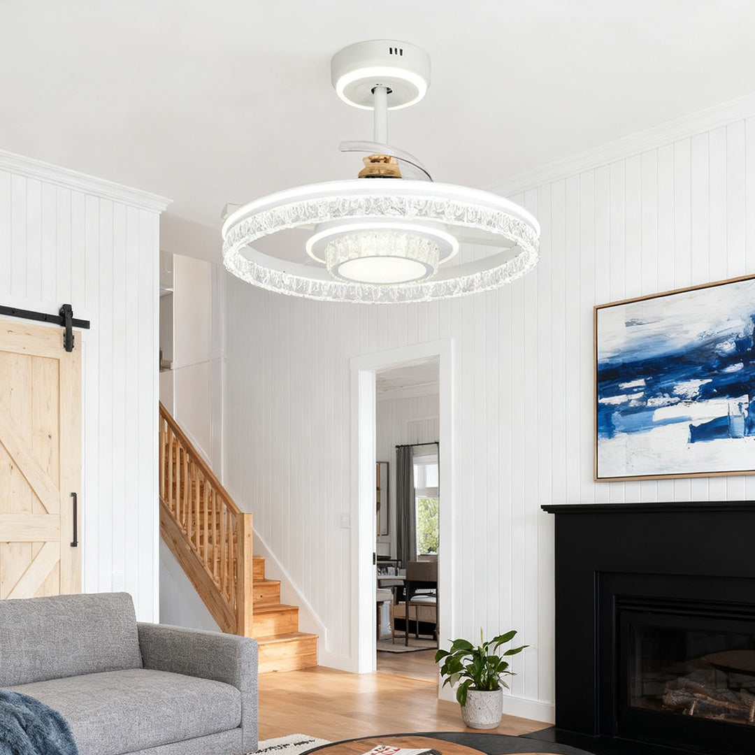 Nordic White Ceiling Fan with Integrated LED Round Light