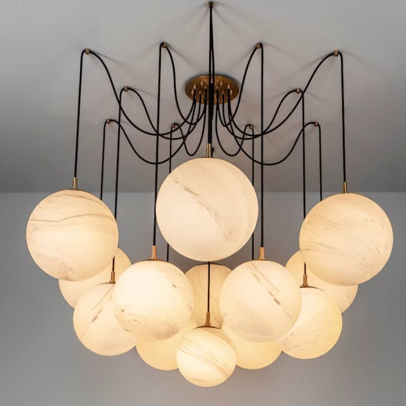 Celestara Alabaster Orb Chandelier — Oversized Brass Pendant Light