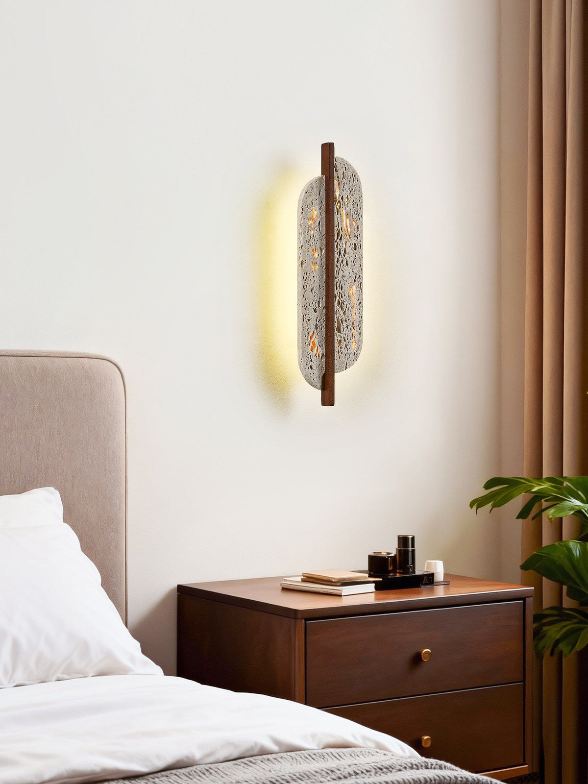 Celeste Travertine Wall Sconce with Rusted Metal Accent
