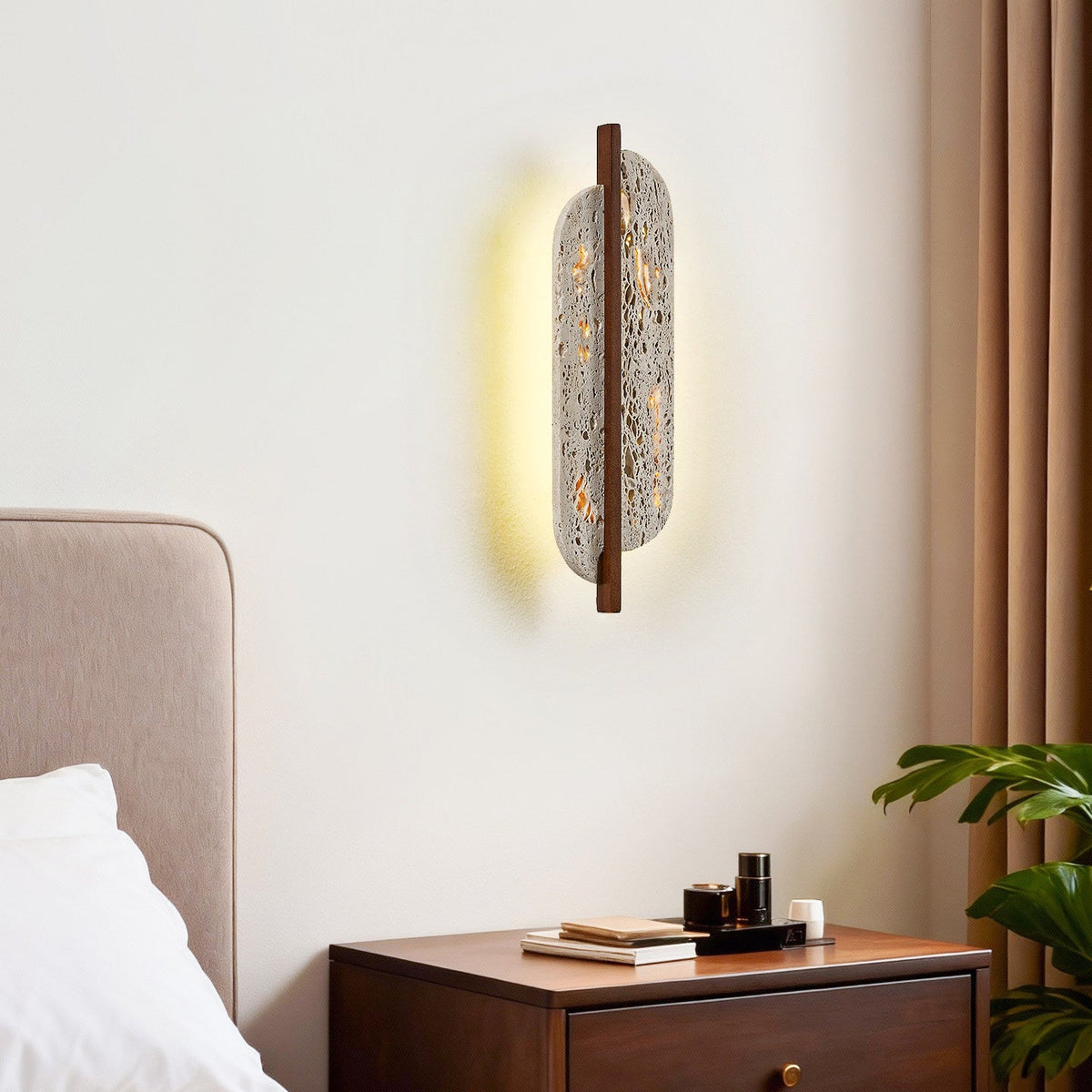 Celeste Travertine Wall Sconce with Rusted Metal Accent