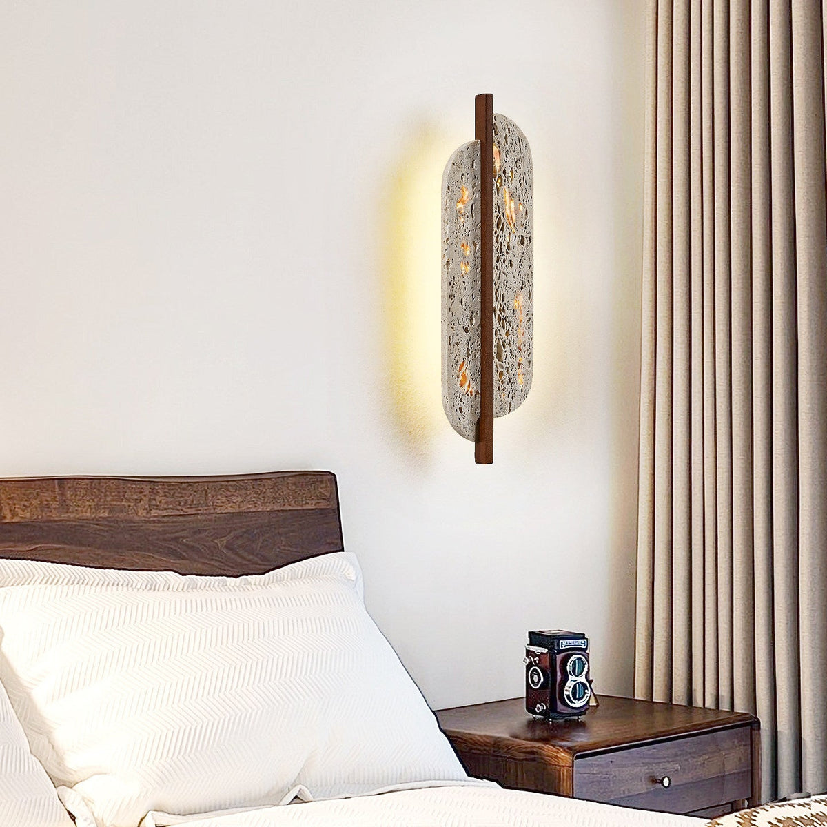 Celeste Travertine Wall Sconce with Rusted Metal Accent
