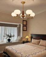 Celeste Walnut Sphere Chandelier – Modern Brass & Glass Pendant Light