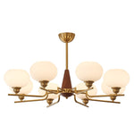 Celeste Walnut Sphere Chandelier – Modern Brass & Glass Pendant Light