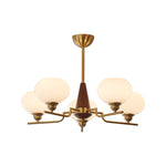 Celeste Walnut Sphere Chandelier – Modern Brass & Glass Pendant Light
