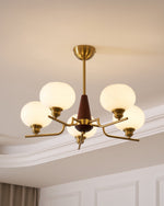 Celeste Walnut Sphere Chandelier – Modern Brass & Glass Pendant Light