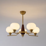 Celeste Walnut Sphere Chandelier – Modern Brass & Glass Pendant Light