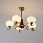 Celeste Walnut Sphere Chandelier – Modern Brass & Glass Pendant Light