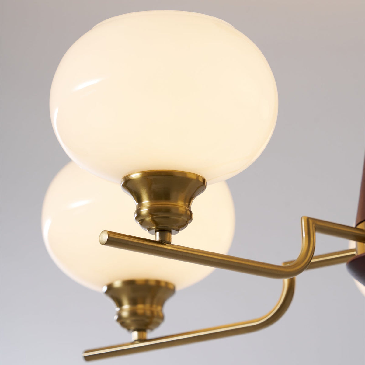 Celeste Walnut Sphere Chandelier – Modern Brass & Glass Pendant Light