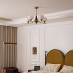 Celeste Walnut Sphere Chandelier – Modern Brass & Glass Pendant Light