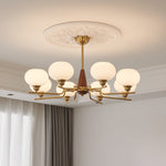 Celeste Walnut Sphere Chandelier – Modern Brass & Glass Pendant Light