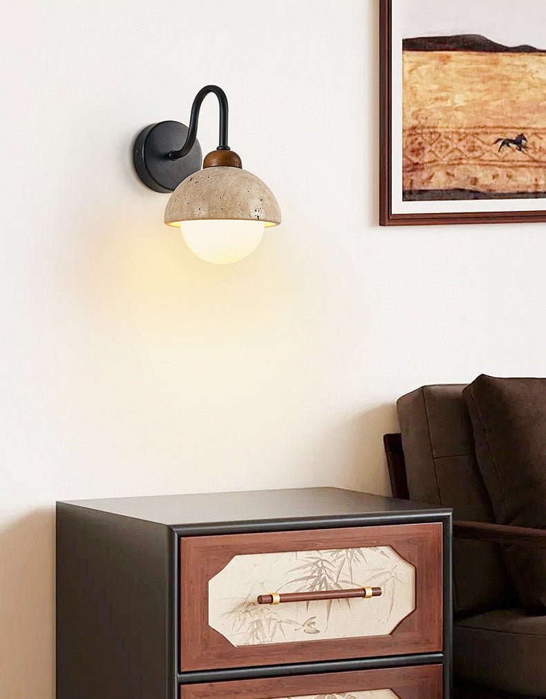 Celestia Travertine Wall Sconce with Walnut Accent