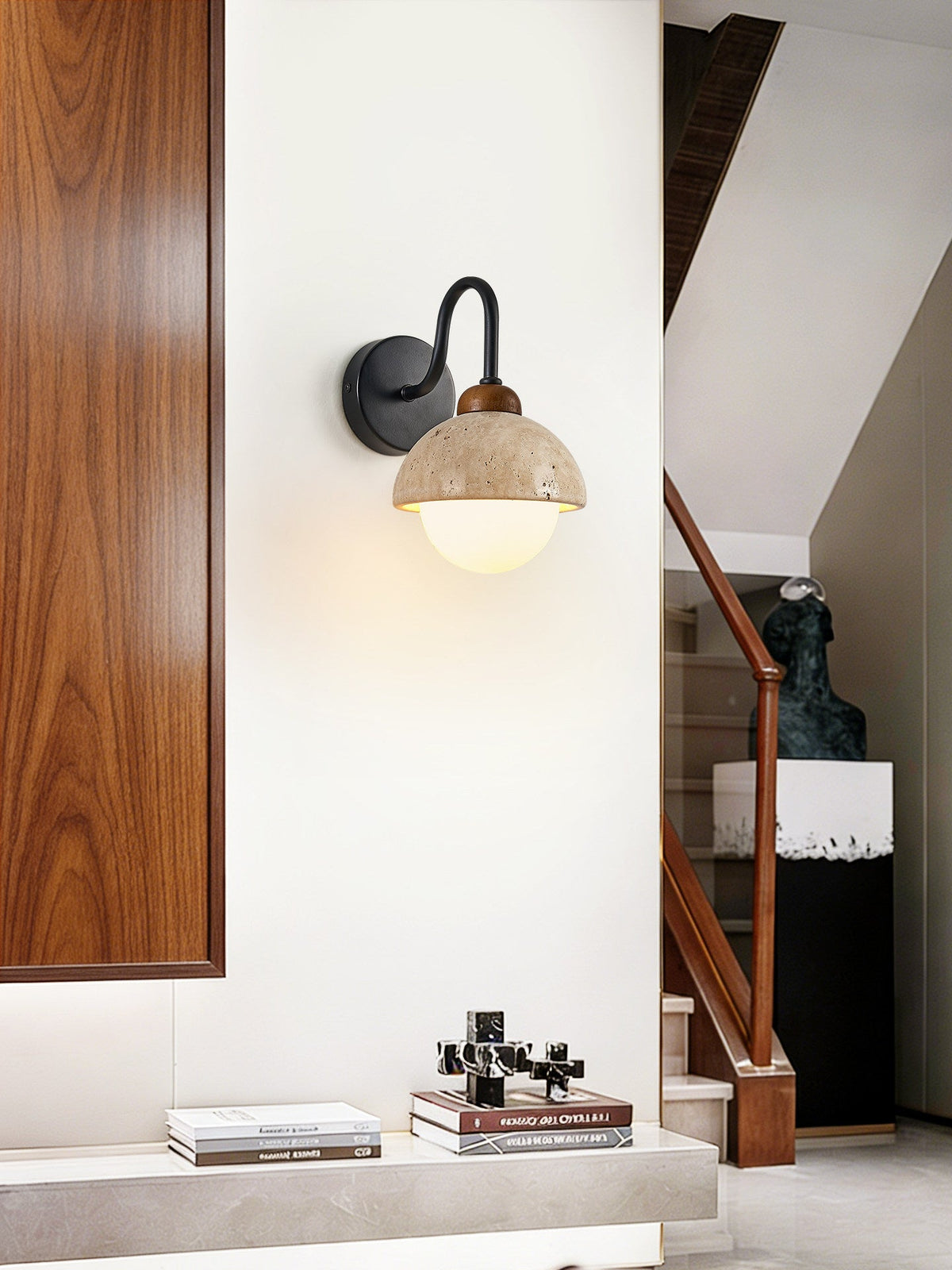 Celestia Travertine Wall Sconce with Walnut Accent