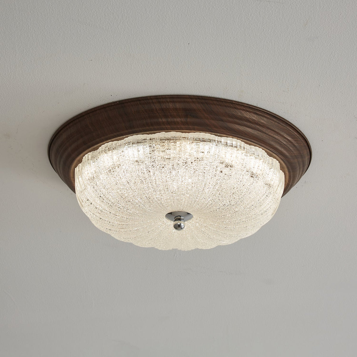 Celestia Walnut Flush Mount Ceiling Light with Glass Dome