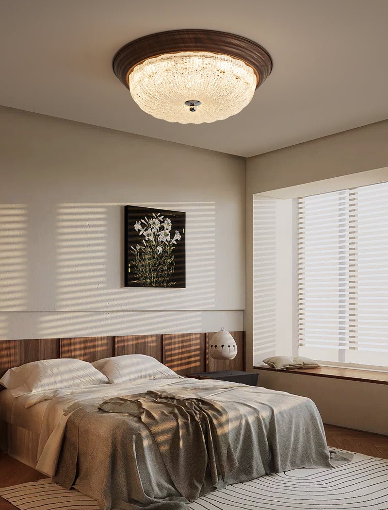 Celestia Walnut Flush Mount Ceiling Light with Glass Dome