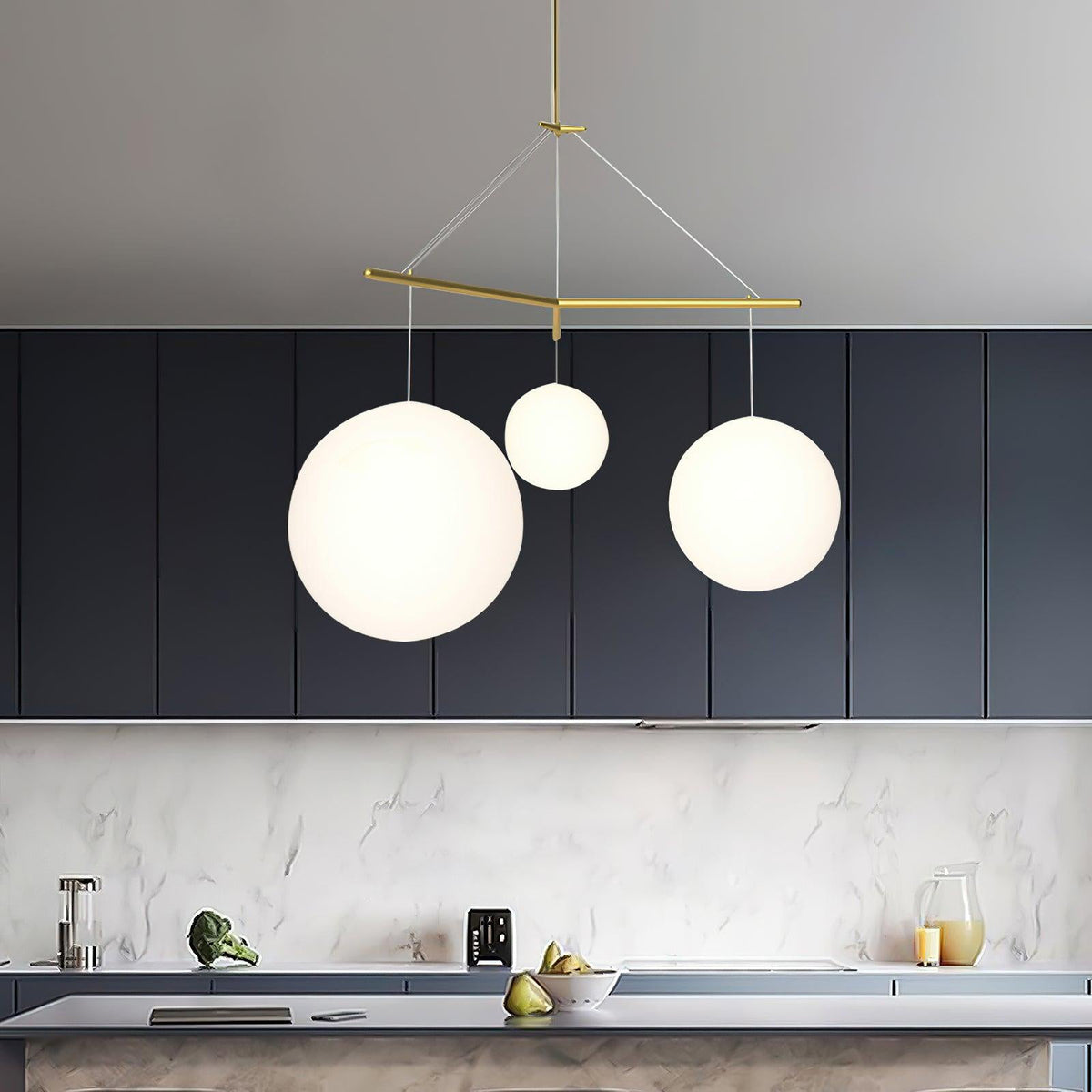 Celestial Orb Trio Pendant Light – Modern Glass Chandelier for Dining Room and Entryway