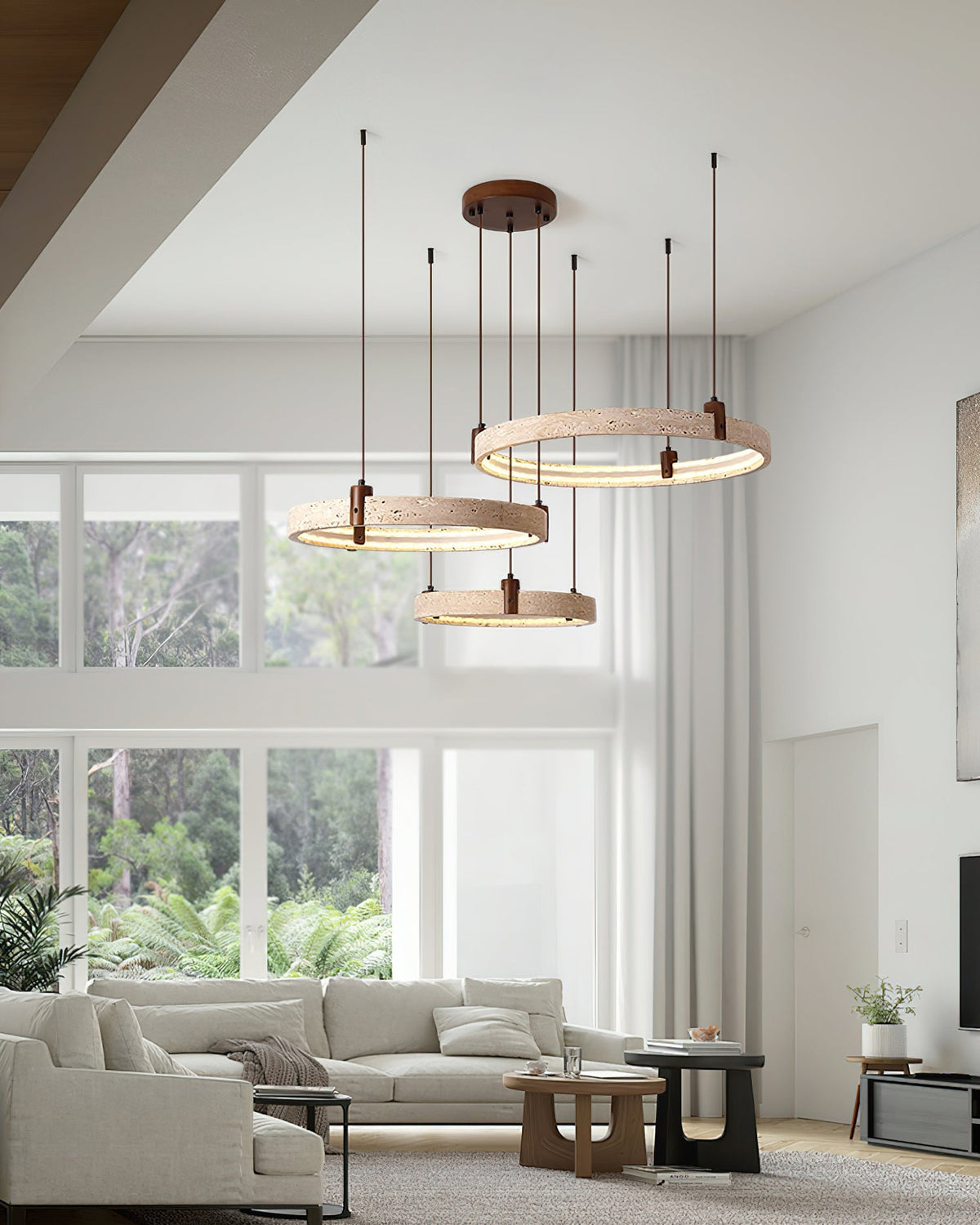 Celestial Orbit Travertine Chandelier – Modern Natural Stone Pendant Light