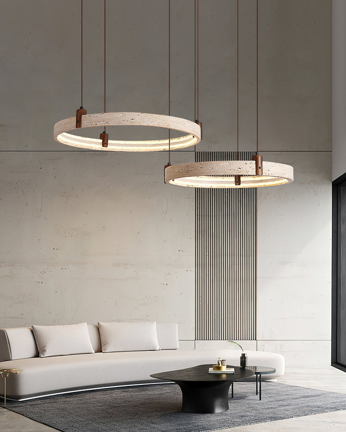 Celestial Orbit Travertine Chandelier – Modern Natural Stone Pendant Light
