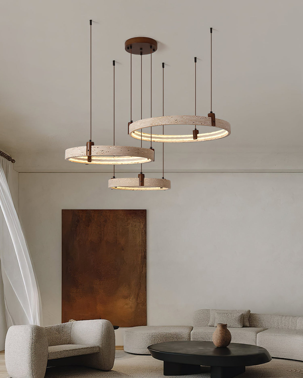 Celestial Orbit Travertine Chandelier – Modern Natural Stone Pendant Light