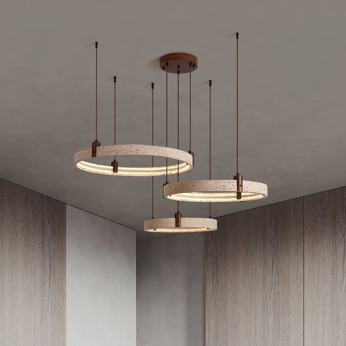 Celestial Orbit Travertine Chandelier – Modern Natural Stone Pendant Light