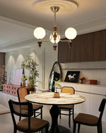 Celestial Sphere Walnut Chandelier – Modern Wood & Glass Pendant Light