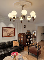 Celestial Sphere Walnut Chandelier – Modern Wood & Glass Pendant Light