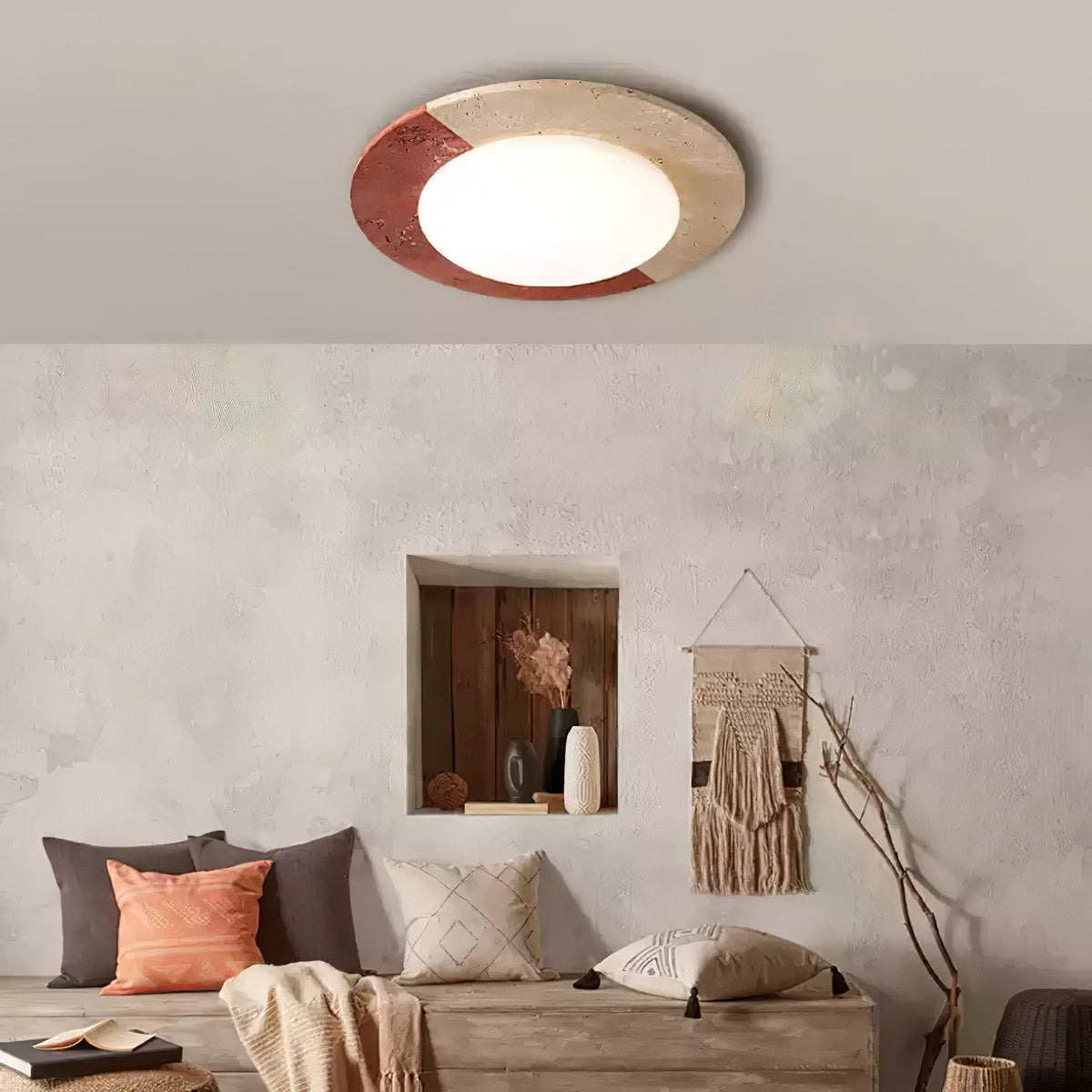 Celestial Travertine Ceiling Light – Modern Flush Mount LED Lamp