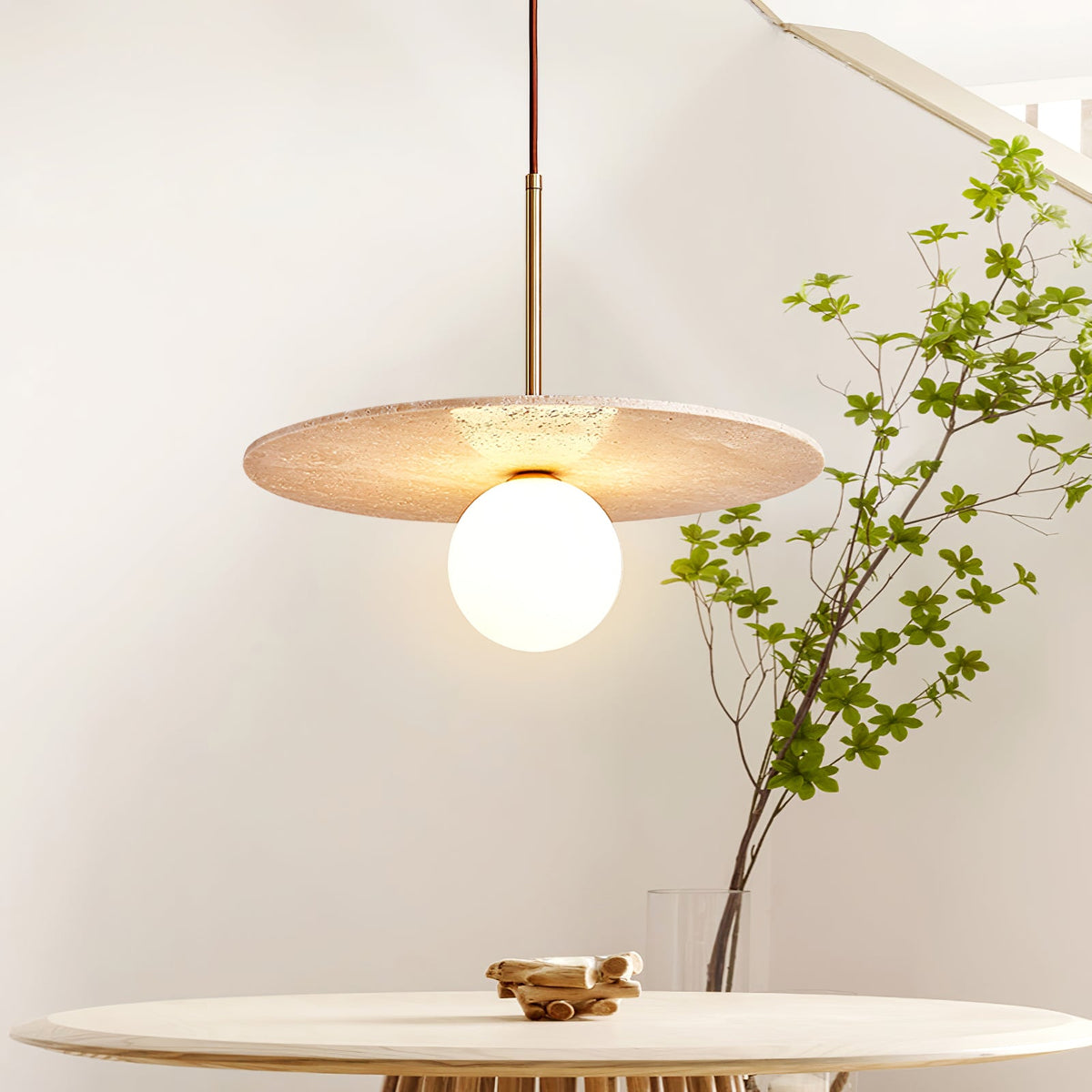 Celestial Travertine Pendant Light – Natural Stone & Gold