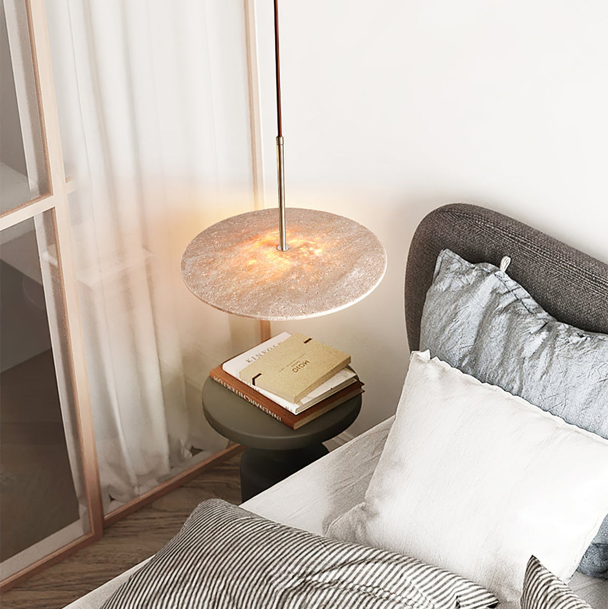 Celestial Travertine Pendant Light – Natural Stone & Gold