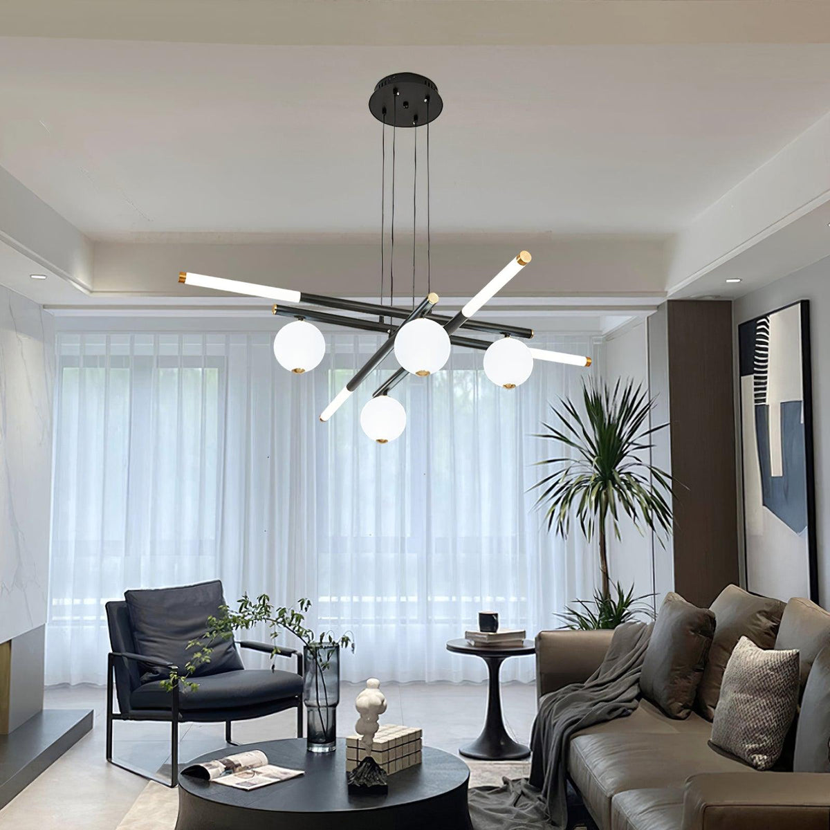 Cellar Suspension Modern LED Chandelier in Black and White