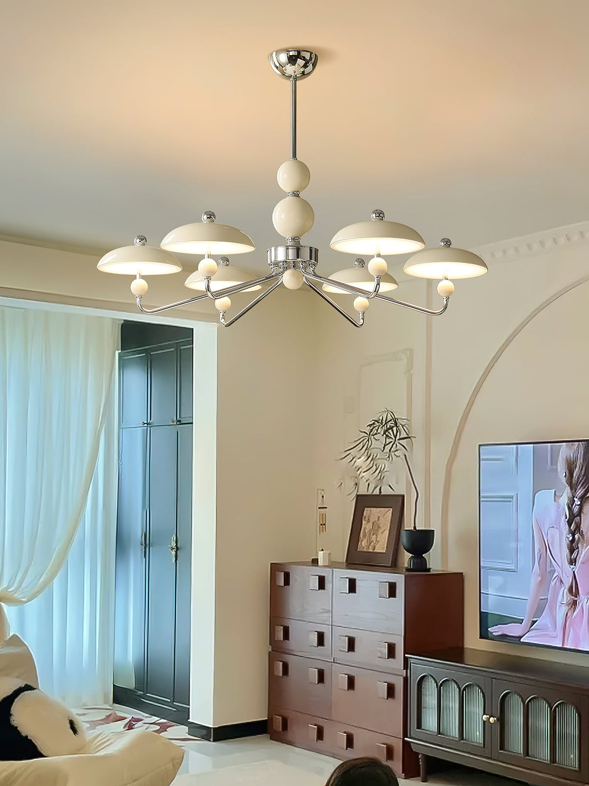 Celvara Modern Chandelier with Cream Acrylic Shades and Chrome Finish