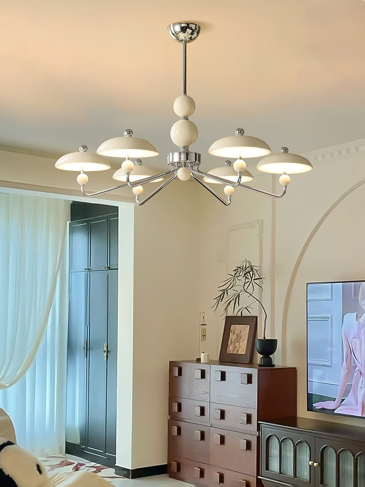Celvara Modern Chandelier with Cream Acrylic Shades and Chrome Finish