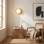 Celyra Halo Wall Sconce — Modern Wood Accent Light for Bedroom & Hallway
