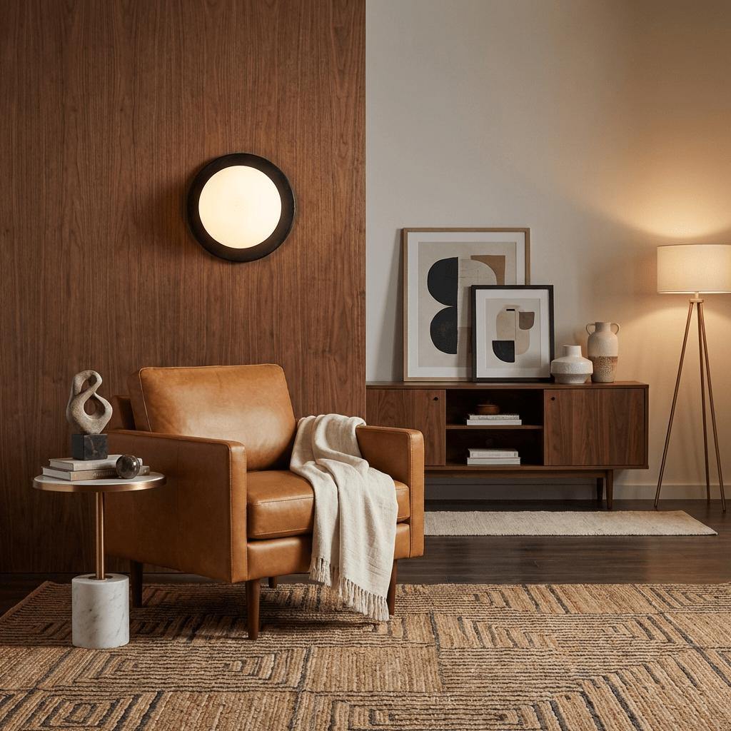 Celyra Halo Wall Sconce — Modern Wood Accent Light for Bedroom & Hallway