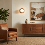 Celyra Halo Wall Sconce — Modern Wood Accent Light for Bedroom & Hallway