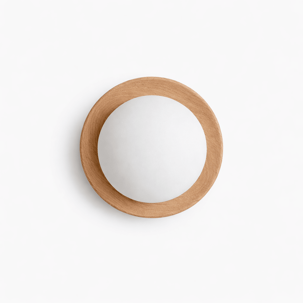 Celyra Halo Wall Sconce — Modern Wood Accent Light for Bedroom & Hallway