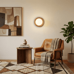 Celyra Halo Wall Sconce — Modern Wood Accent Light for Bedroom & Hallway