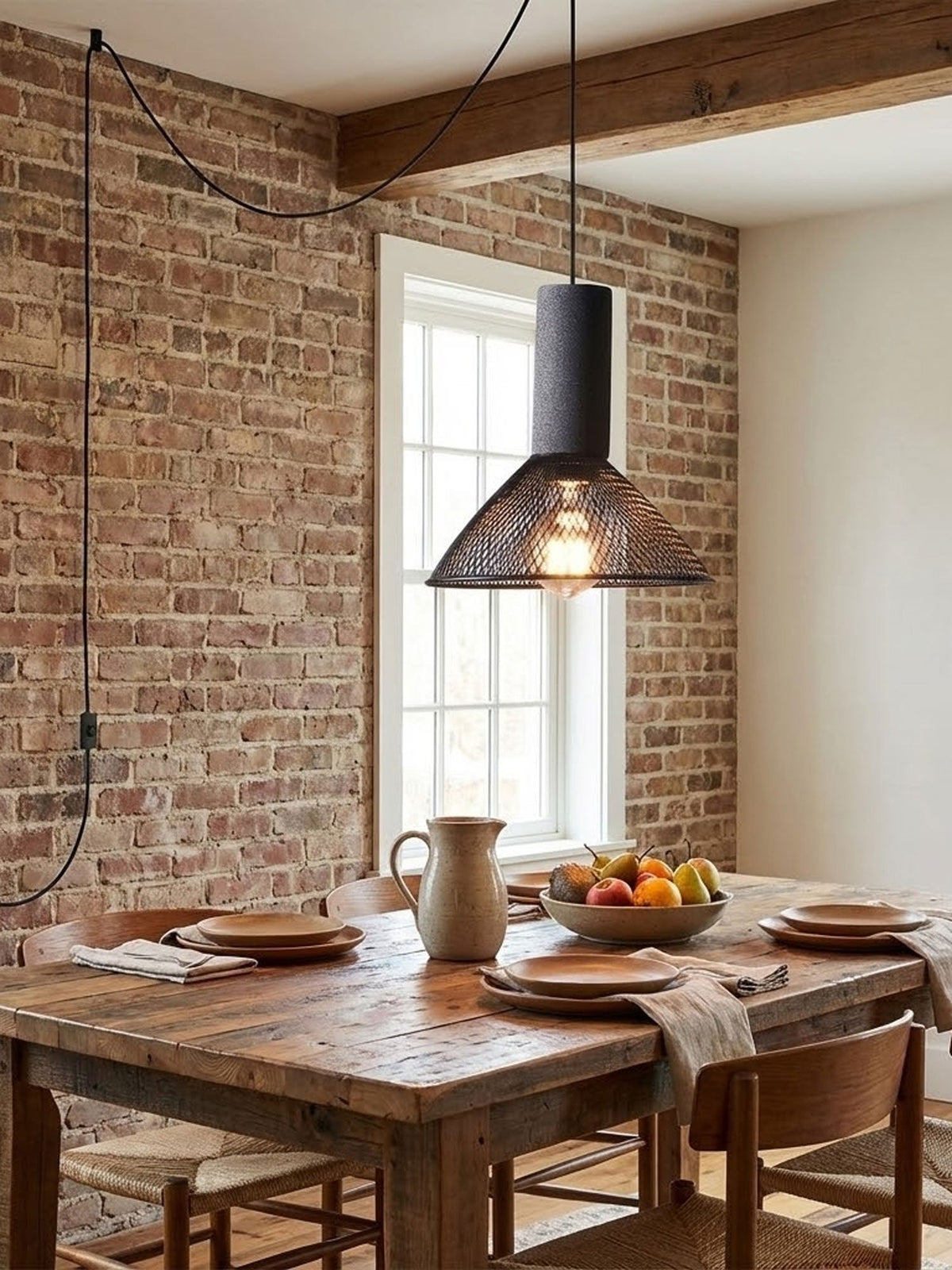 Cement Mesh Pendant Light – Plug-In, Perforated Iron Shade