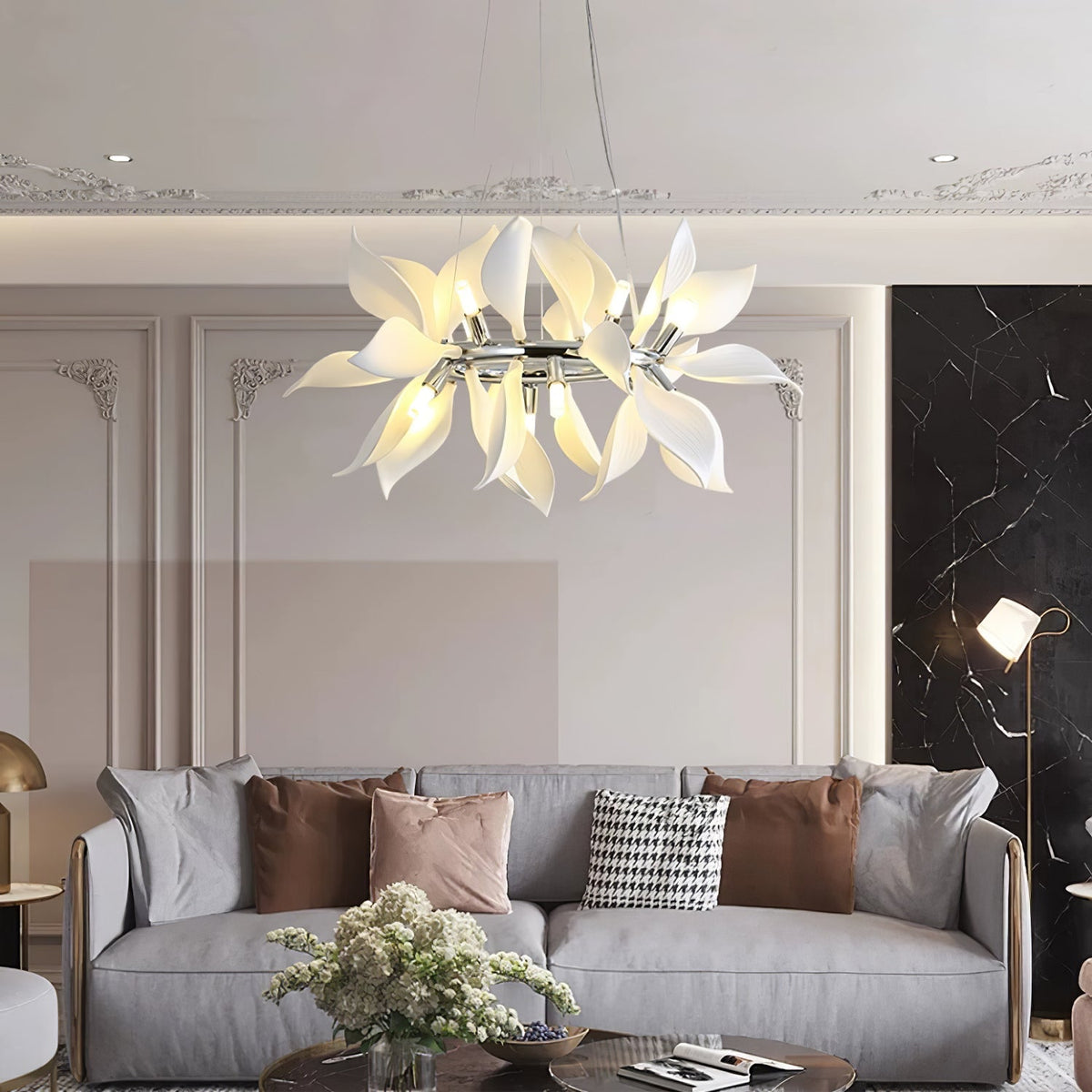Ceramic Petal Chandelier | Modern Floral Pendant Light for Dining & Living Rooms