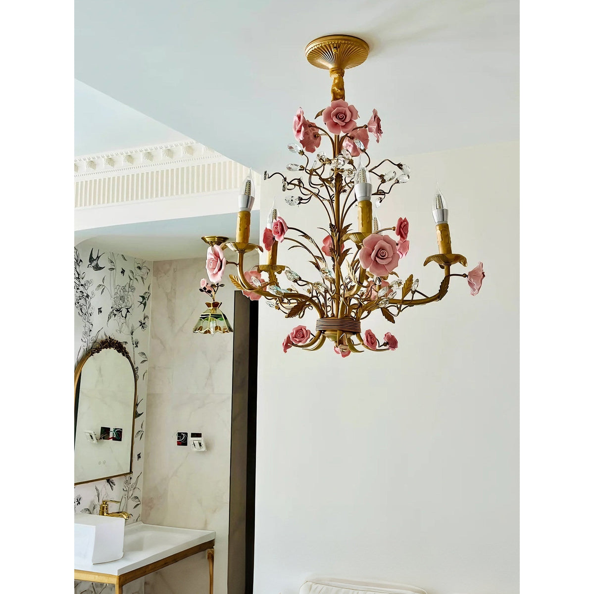 ceramic-rose-vine-chandelier