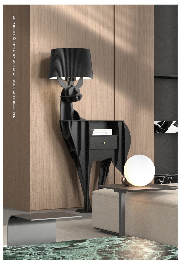 Cervus Deep Floor Lamp with Side Table and Storage, Matte Black