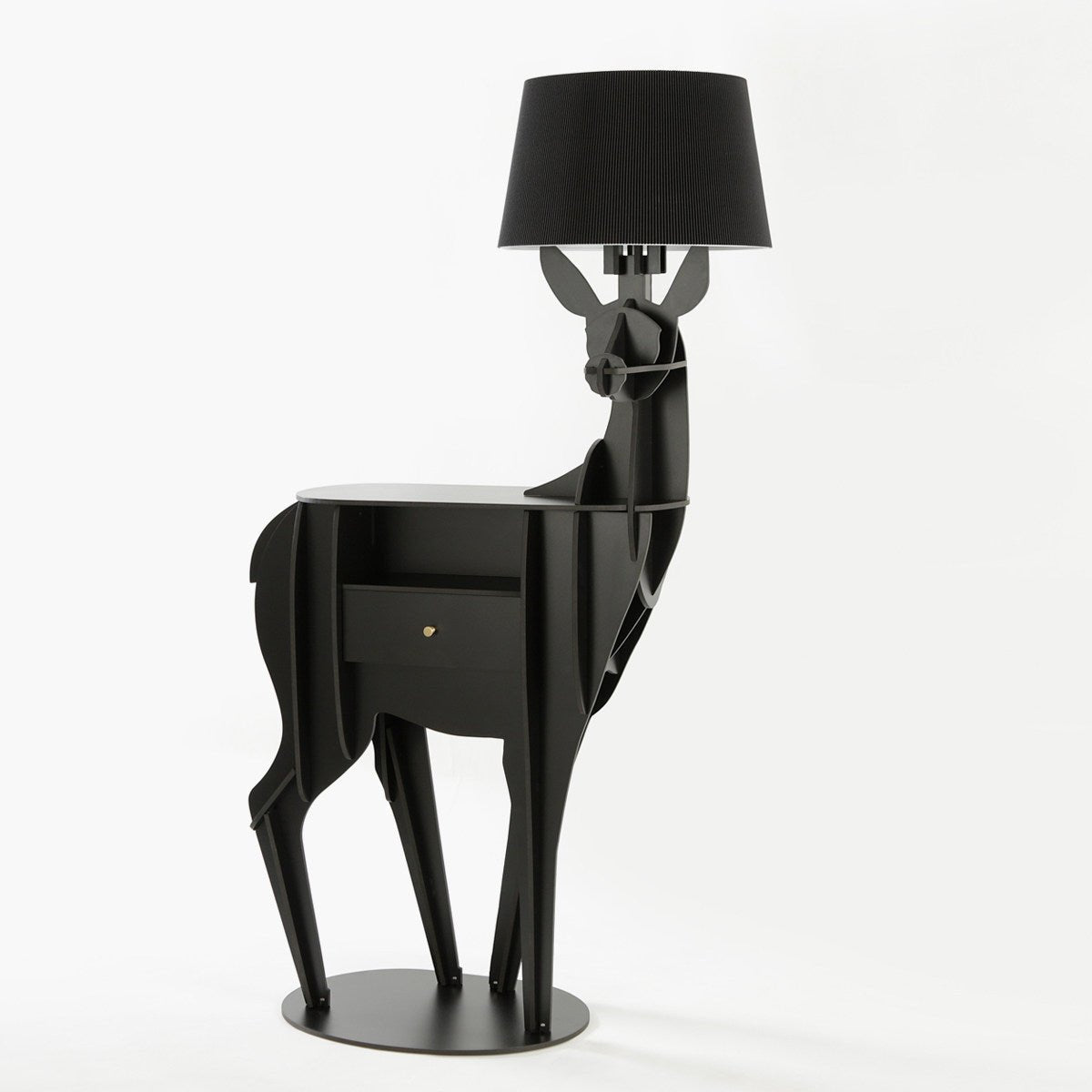 Cervus Deep Floor Lamp with Side Table and Storage, Matte Black