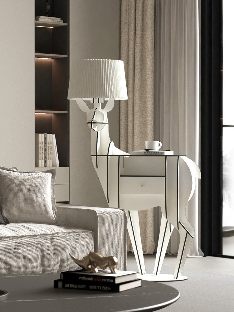 Cervus Deep Floor Lamp with Side Table and Storage, Matte Black