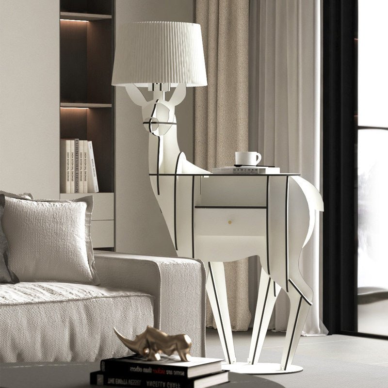 Cervus Deep Floor Lamp with Side Table and Storage, Matte Black