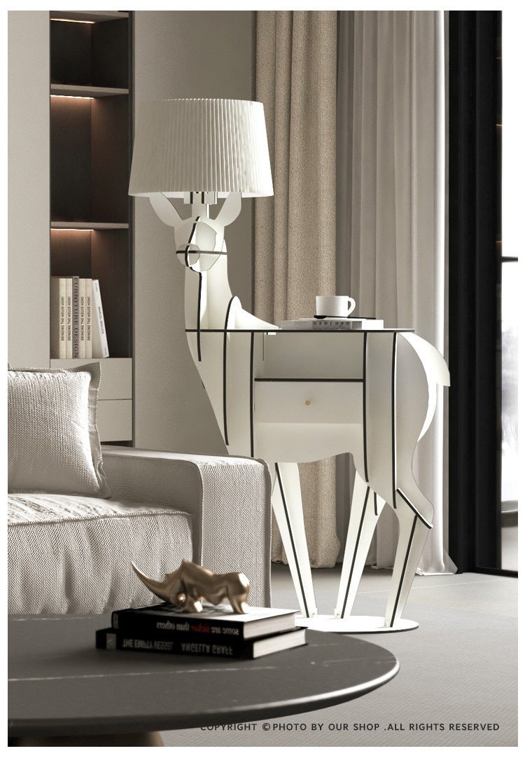Cervus Deep Floor Lamp with Side Table and Storage, Matte Black