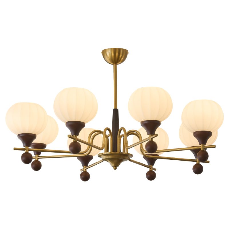 Ceylian Modern Wood and Glass Chandelier with Brass Accents for Dining Room and Foyer