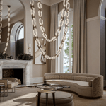 Modern Alabaster Chain Link Chandelier with Brass Accents